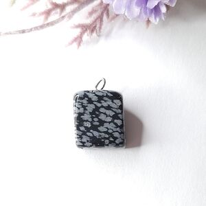 Snowflake Obsidian Stone Rectangle Cube Pendant or Charm